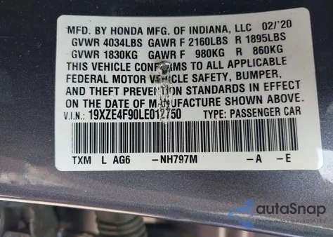 2020 Honda Insight Touring from USA, damaged, VIN 19XZE4F90LE012750